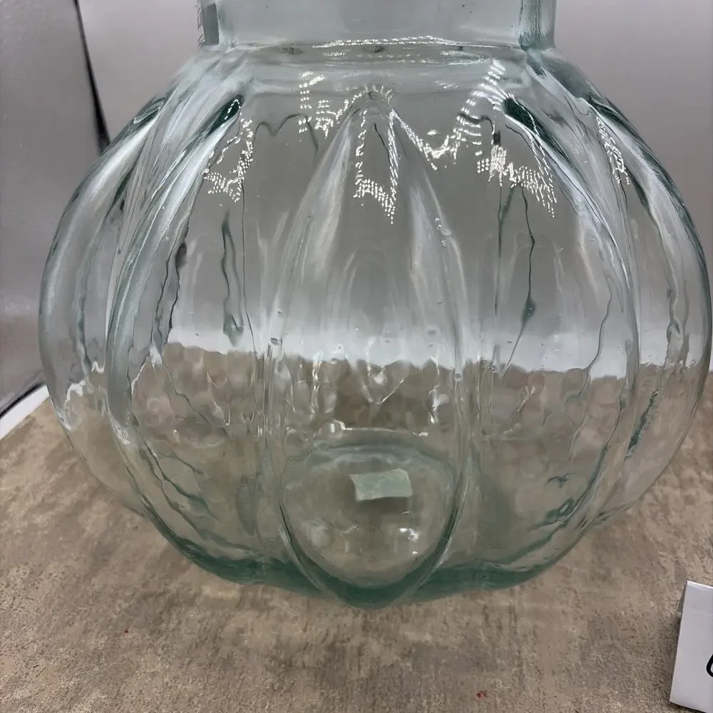 Pier 1 Green Glass Pumpkin Shaped Pasta Jar w/ Lid 11